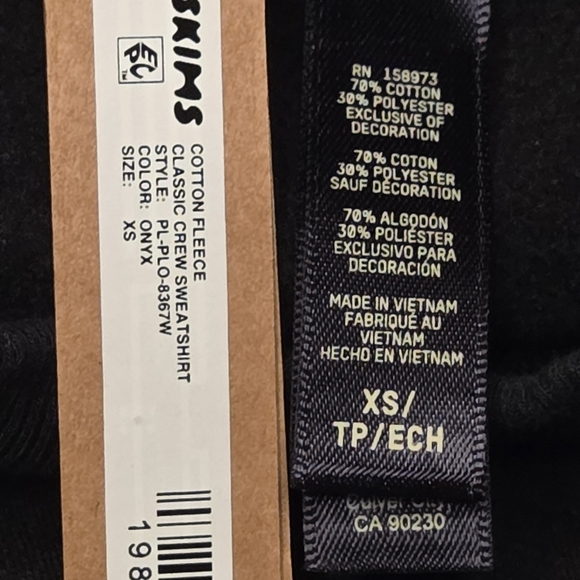 Skims Cotton Fleece Classic Crewneck Sweatshirt Top Onyx Black XSmall NWT - Picture 8 of 10
